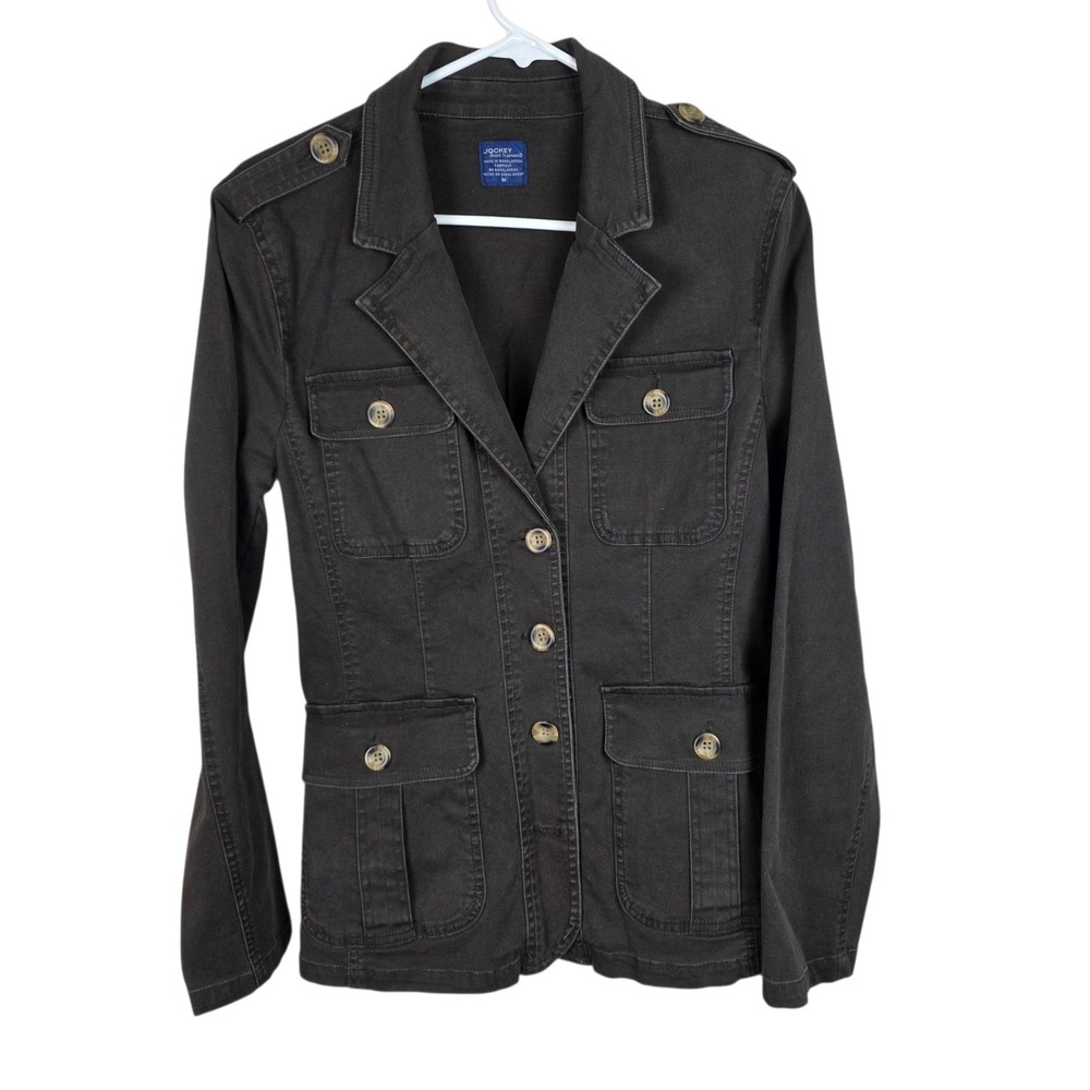Jockey Utility Safari Jacket Womens M Gray Good Cotton Stretch Military Jacket